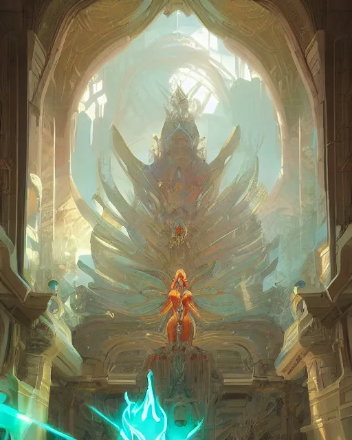 Prompt: the palace in saint seiya by peter mohrbacher and dan mumford and nekro, cgsociety, volumetric light, 3 d render