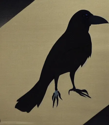 Prompt: Yoji Sinkawa's 'a raven at night', ink and colours on silk, trending on pixiv, HD, detailed, full width, monochrome