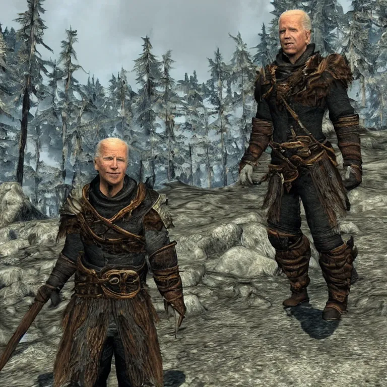 Prompt: screenshot of joe biden in skyrim