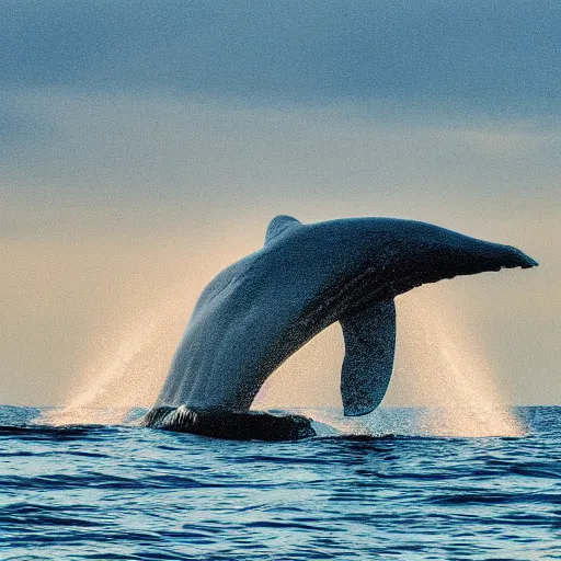 Image similar to a photo of a blue whale, high definition, high - quality, photography, golden light