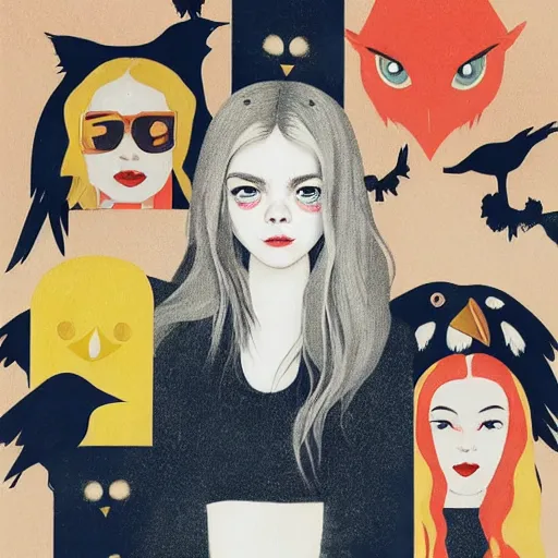 Image similar to Elle Fanning surrounded by black crows picture by Sachin Teng, asymmetrical, dark vibes, Realistic Painting , Organic painting, Matte Painting, geometric shapes, hard edges, graffiti, street art:2 by Sachin Teng:4