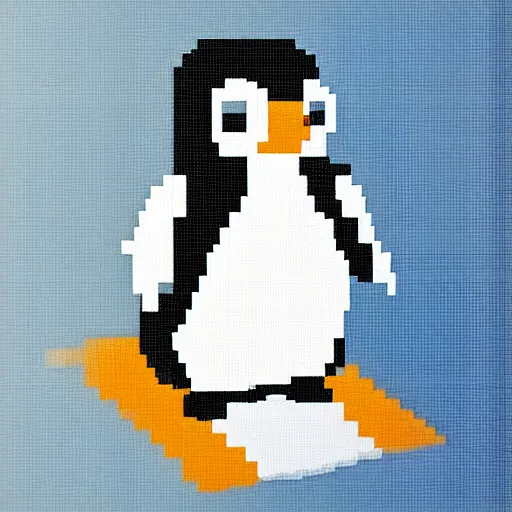 Prompt: pixel art of a penguin climbing a mountain. backlit with blue light at midnight