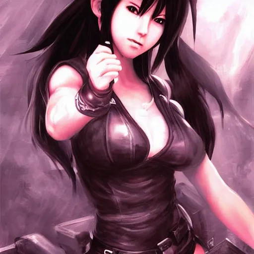 Prompt: a beautiful painting of tifa lockheart by ross tran, highly detailed digital art, anime