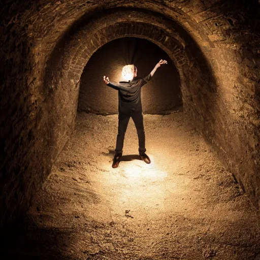 Prompt: duarte edwardo in his dark cellar reaching for his favourite aged champagne, sharp detailed face, hyper realistic, dslr photography, global illumination, radiant lighting, clear image, intricate environment