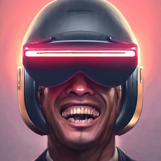 Image similar to Portrait of a man by Greg Rutkowski, symmetrical face, a marine with a helmet, using a VR Headset, Kubric Stare, crooked smile, he's wearing a tacitcal gear, highly detailed portrait, scifi, digital painting, artstation, book cover, cyberpunk, concept art, smooth, sharp foccus ilustration, Artstation HQ