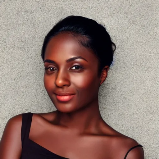 Prompt: feminine looking, darker skin by one tone, attractive neck, dimples