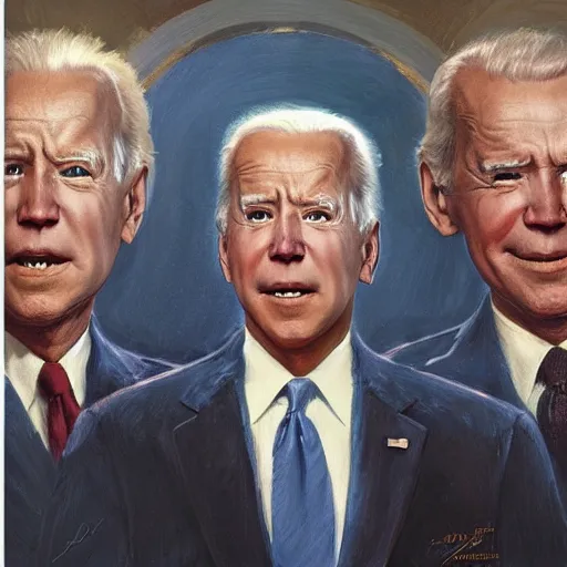 Image similar to terrifying, surreal portrait of joe biden by j. c. leyendecker, bosch, willim blake, jon mcnaughton, and beksinski