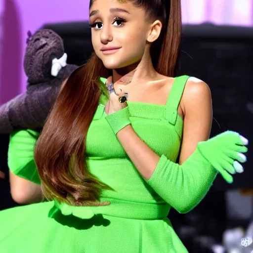 Prompt: ariana grande as a kermit from muppet's