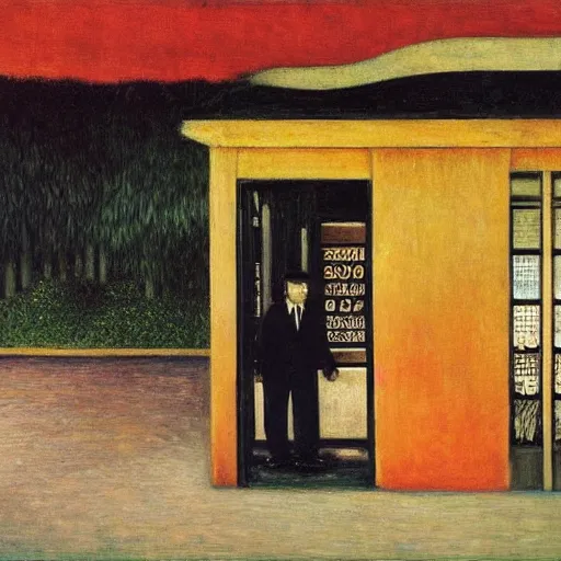 Prompt: a black beast walking in an abandoned gas station, by Henri Rousseau, by Klimt, by Hopper