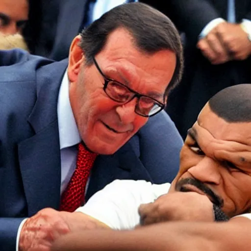 Image similar to spanish mariano rajoy with a k. o. against mike tyson