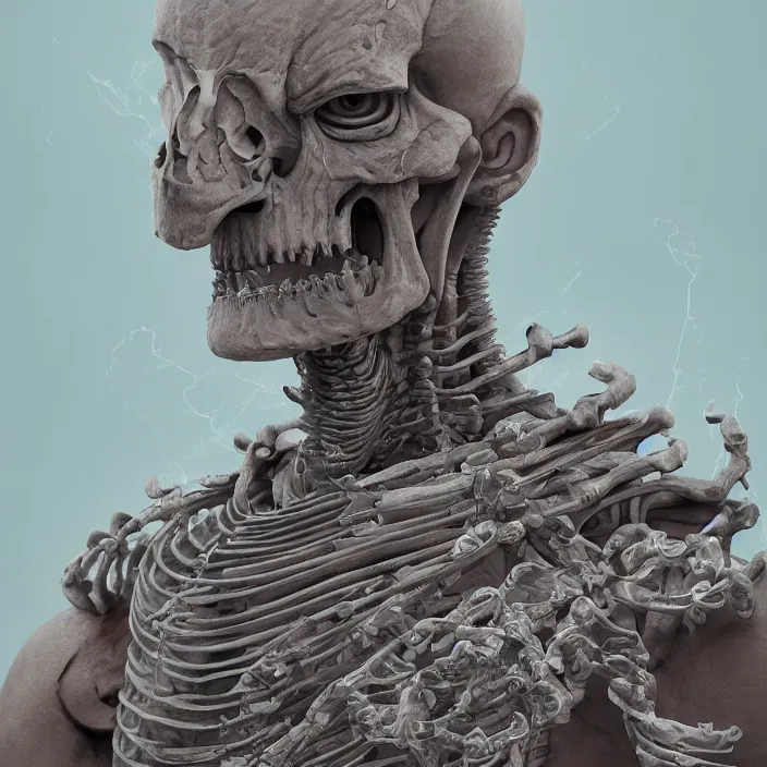 Image similar to portrait of Buddhist Monk as skeleton. intricate abstract. intricate artwork. by Tooth Wu, wlop, beeple, dan mumford. octane render, trending on artstation, greg rutkowski very coherent symmetrical artwork. cinematic, hyper realism, high detail, octane render, 8k, chrome accents