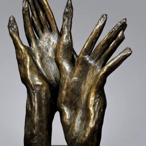 Image similar to a giant cluttered pile of oversized hands standalone bronze sculpture