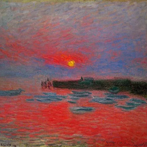 Prompt: quebec city!!! by claude monet! red sky!! misty!! fog! realistic! mysterious!!-H 800 - W 1080