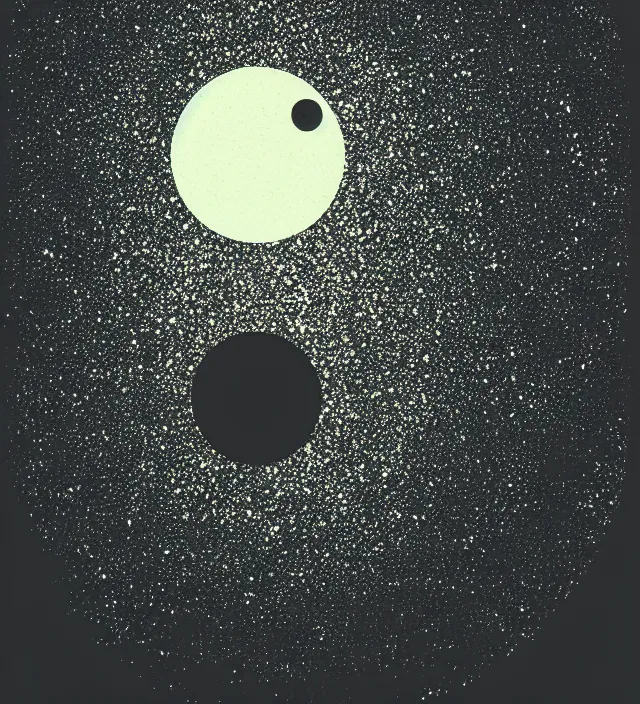 Prompt: collosal alien entity floating over a galactic landscape, moon craters, minimalist, digital art, vintage, sci - fi, risographic, in the style of alex ries