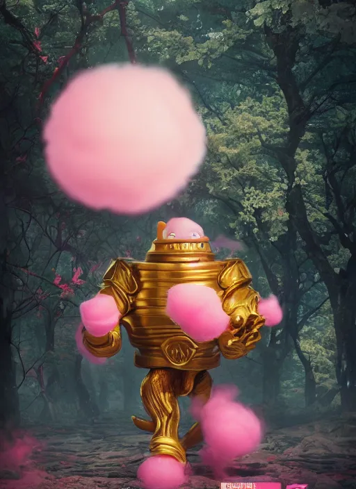 Prompt: Krang standing with black jar, enchanted, magical, cotton candy trees, cinematic shot, intricate, ornate, photorealistic, ultra detailed, realistic, 100mm, photography, octane, high definition, depth of field, bokeh, 8k, behance, artstation