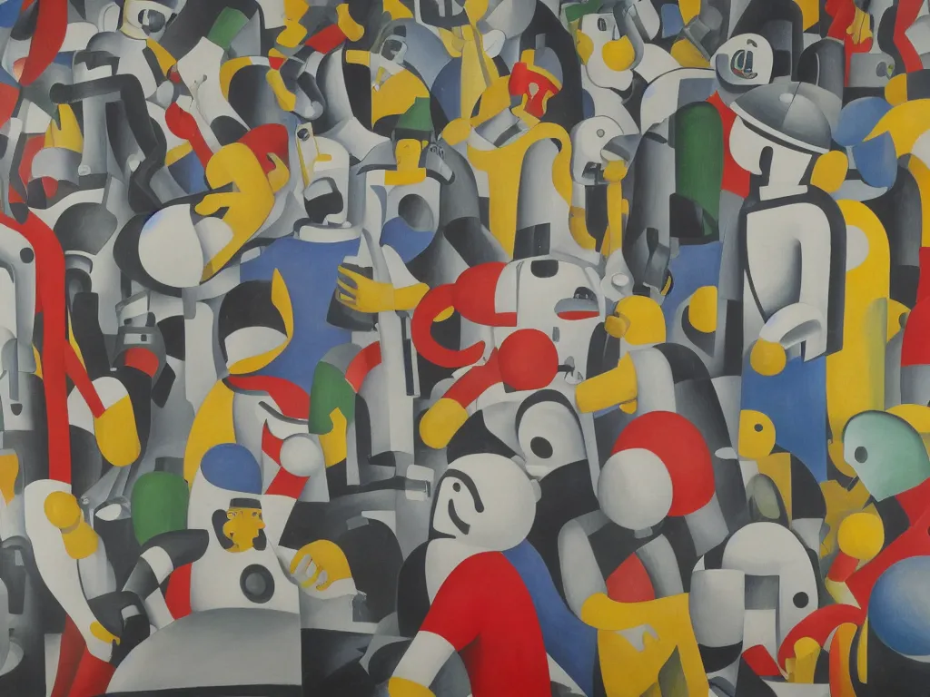 Prompt: painting of economic devastation due to robots replacing in the style of fernand leger, high detail, 8 k, moma