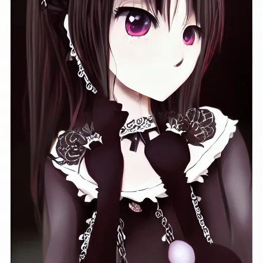 Image similar to beautiful illustration of anime maid, stunning and rich detail, pretty face and eyes. Gothic style, clear and perfect anatomy. Full-body shot from the side, Pixiv popular