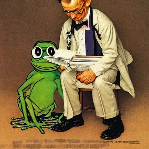 Prompt: doctor and pepe the frog by norman rockwell