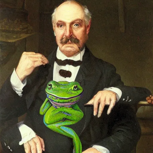 Prompt: a connoisseur of amphibians victorian professor painting