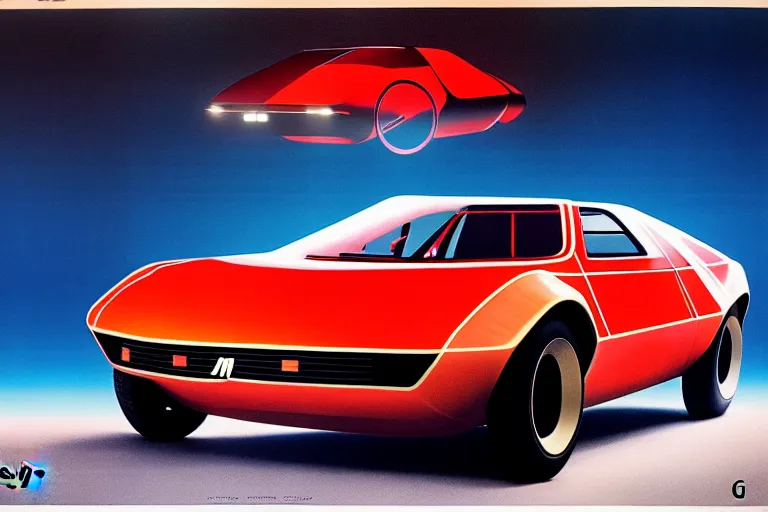 Image similar to designed by giorgetto giugiaro stylized poster of a single 1 9 1 5 amc amx / 3 citroen ds bmw m 1 concept, thick neon lights, ektachrome photograph, volumetric lighting, f 8 aperture, cinematic eastman 5 3 8 4 film