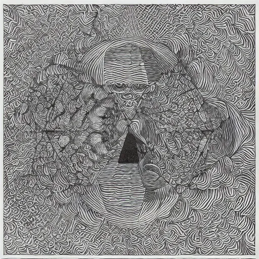 Image similar to Geometrically surreal landscape, extremely high detail, photorealistic, intricate line drawings, dotart, album art in the style of James Jean