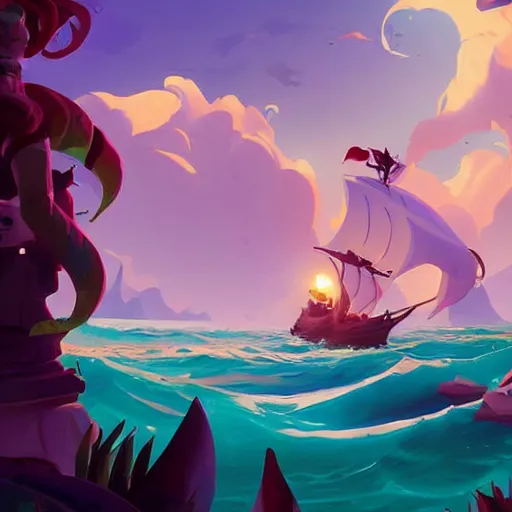 Image similar to painting mermaid treasure on sea of thieves game avatar hero smooth face median photoshop filter cutout vector, behance hd by jesper ejsing, by rhads, makoto shinkai and lois van baarle, ilya kuvshinov, rossdraws global illumination