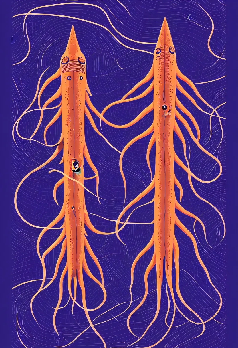 Image similar to concert poster for'grandpa finger ', dying robotic squid, symmetrical vector art, 8 k, highly detailed illustration