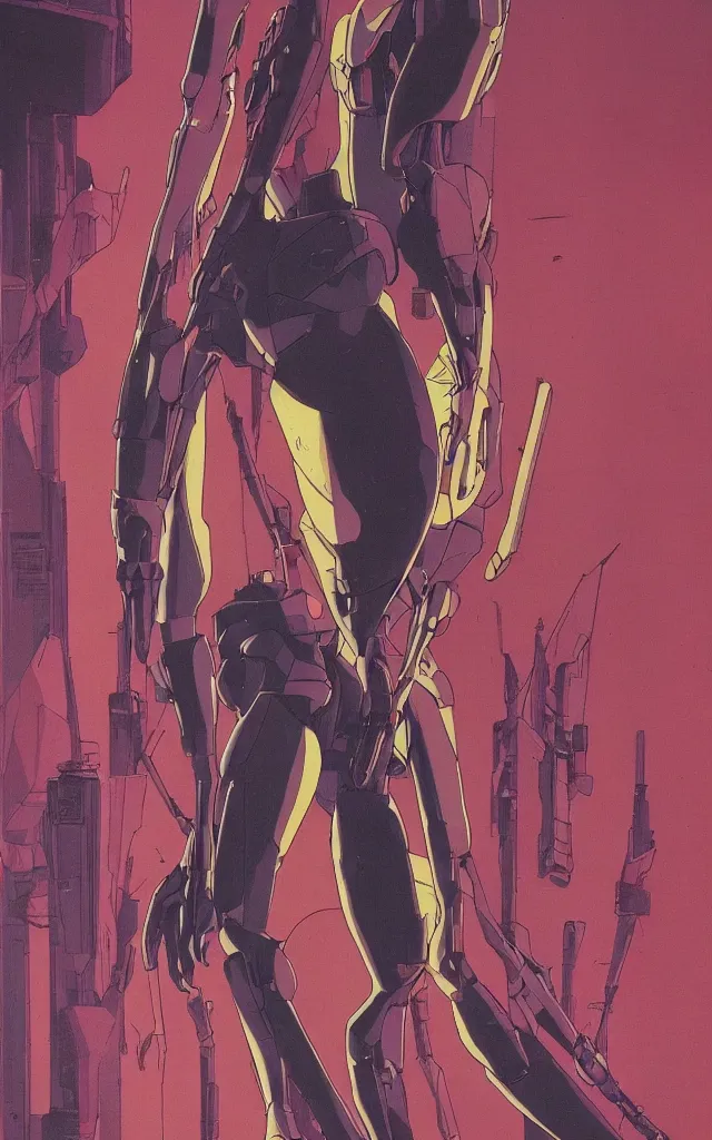 Image similar to evangelion unit 0 2. portrait by stonehouse and jean giraud and will eisner. realistic proportions. dystopian. cyberpunk, blade runner, concept art, cel shading