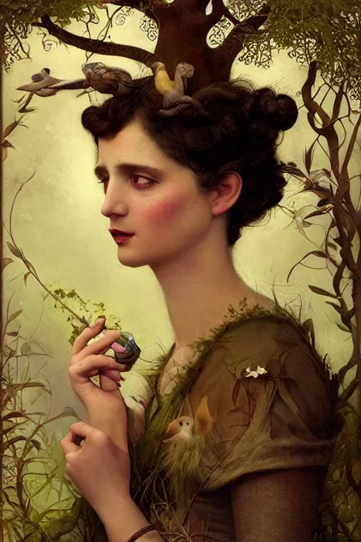 Prompt: bill murray explaining the birds and the bees by Tom Bagshaw in the style of a modern Gaston Bussière, art nouveau, art deco, surrealism. Extremely lush detail. Melancholic scene. Perfect composition and lighting. Profoundly surreal. High-contrast lush surrealistic photorealism. mischievous expression on his face.