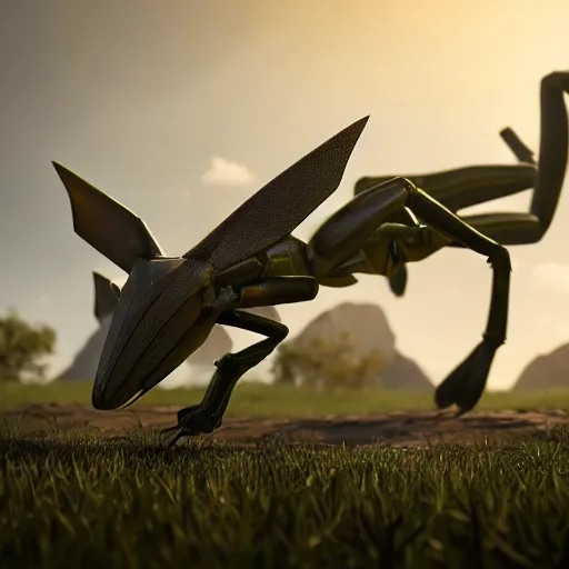 Image similar to photography of a realistic scyther animal, ultra detailed, 8 k, cinematic lighting, natural background, trending on artstation, pokemon