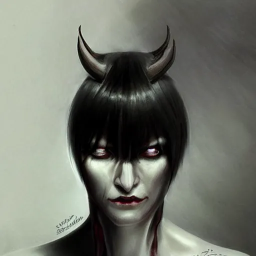 Prompt: concept drawing, demon possessed character, male. hair in a bob cut, left black, right white. demon noticeable by'extra eyes '!!, dark aura, cold look. made by karol bak