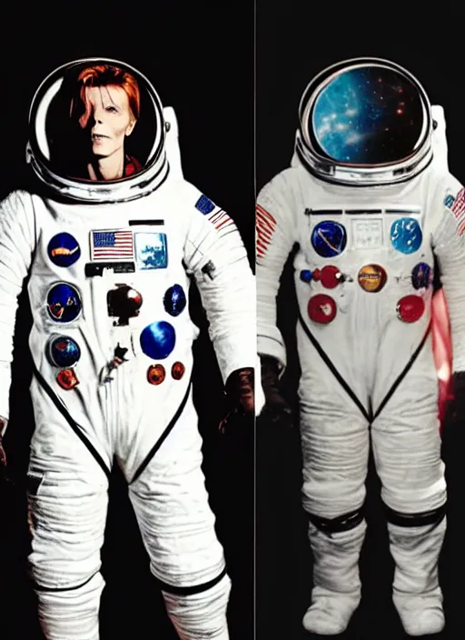 Prompt: david bowie in a space suit, full body