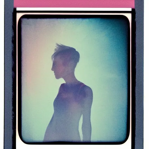 Prompt: coloured atmospheric polaroid photo of a realistic banshee transparent smoky in a interior of living room flashlight light