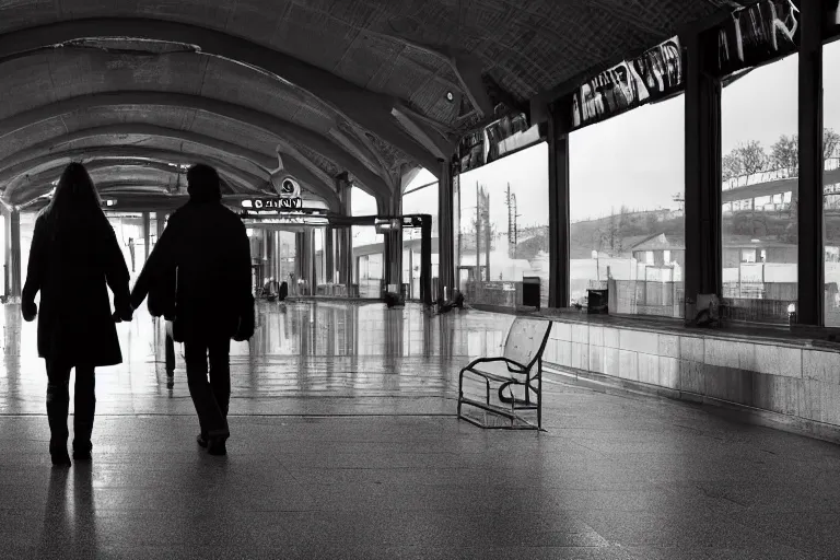 Image similar to vfx movie couple in a train station by emmanuel lubezki