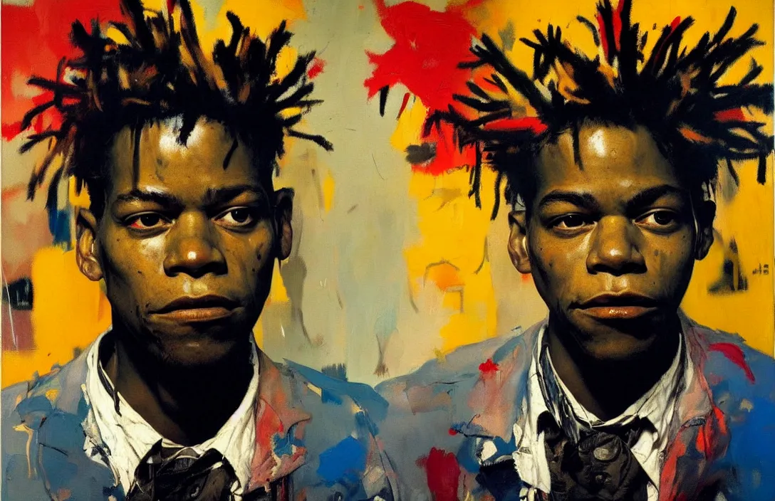 Prompt: portrait of basquiat!!!!!!!!!!!!!!!!!!!!!!!!!!!, detailed face, detailed painting, epic lighting, by ilya repin, phil hale and kent williams