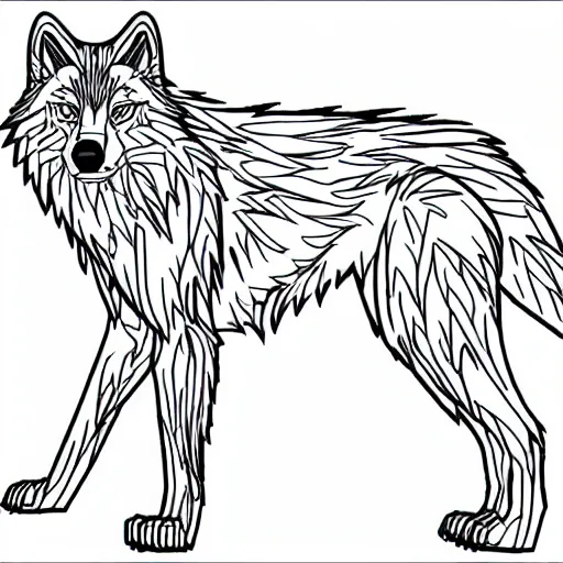 Image similar to wolf template base lineart, full-body view, simple, no color, coloring book style, high quality, HD, 8K