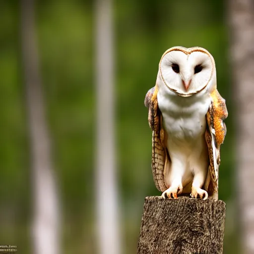 Image similar to ”A barn owl sitting on a Nike shoe standing on a birch stump, 4K, Sigma 55”