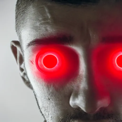 Image similar to a man with red glowing eyes