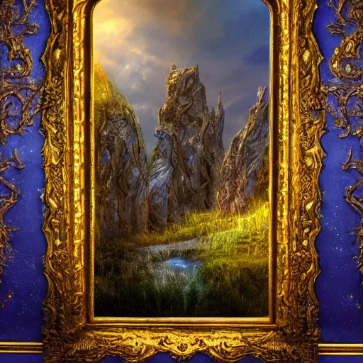 Image similar to a spell binding mirror, epic mystical background by Keith Thompson and Christopher Bretz, highly detailed, digital painting, HDRI, vivid colors, high contrast, 8k resolution, intricate, photorealistic, smooth