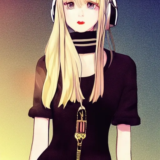 Prompt: realistic beautiful gorgeous natural cute Blackpink Lalisa Manoban blonde hair cute fur blonde cat ears wearing headphones wearing black leather choker in maid dress outfit golden eyes artwork drawn full HD 4K highest quality in artstyle by professional artists WLOP, Taejune Kim, Guweiz, ArtGerm on Artstation Pixiv