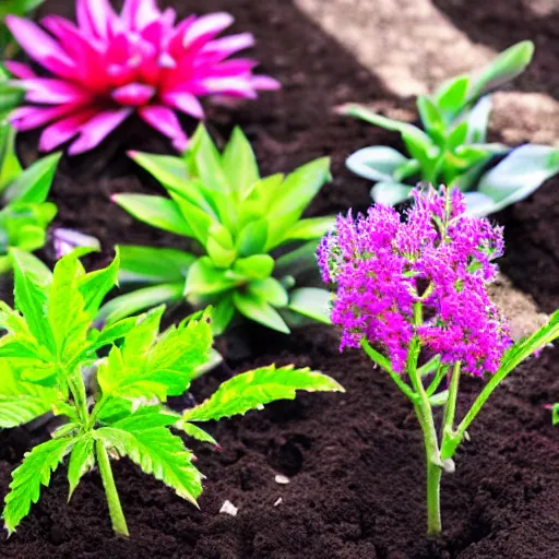 Prompt: growing multicolor plants on my garden