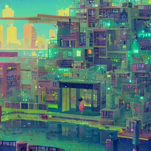 Image similar to lo - fi girl, utopian city, solarpunk