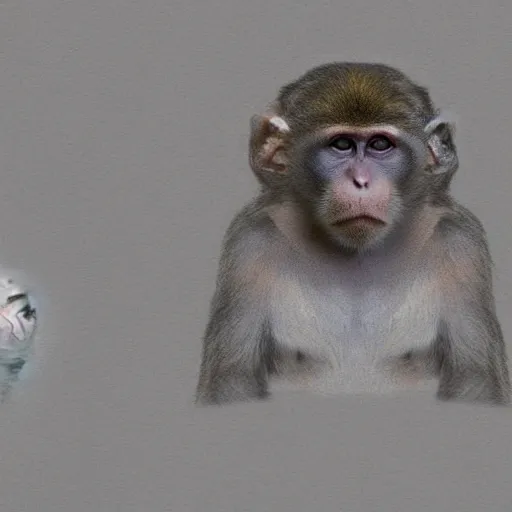 Image similar to two macaques looking at each other inside ancient cave, digital art, soft shadows, creepy art