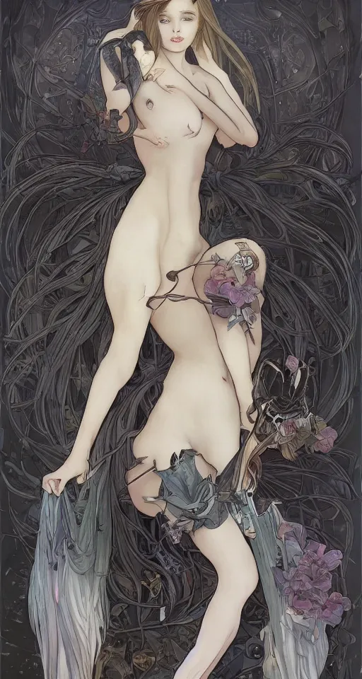 Image similar to 3/4 body portrait of the neko princess by artgerm and H R Giger and alphonse mucha, HD, full body cat concept, soft cat, Human body with cat features, beautiful princess, perfect face, perfect body, 10/10 would dream again, fantasy, intricate, elegant, highly detailed, digital painting, artstation, concept art, smooth, sharp focus, illustration, ray tracing, 4k realistic 3d rendered portrait, soft shading, soft colors, relaxed colors, hyperdetailed, wide angle lens, fantasy