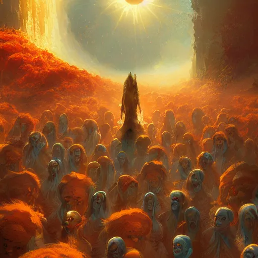 Image similar to a painting of the mothers of the sun by marc simonetti, high detail, trending on artstation