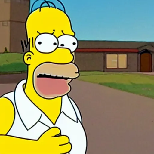 Image similar to Movie still of a 100% accurate photo realistic depiction of homer Simpson, highly detailed