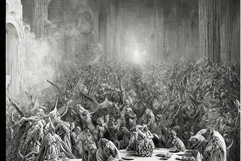 Image similar to highly detailed epic book on the table, symmetrical, masterpiece, highly detailed painting by gustave dore