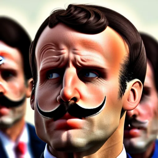 Prompt: Emmanuel macron with Freddie Mercury mustache, big mustache