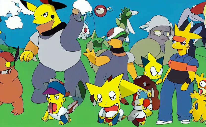 Image similar to pokemon the series, in the style of'the simpsons'