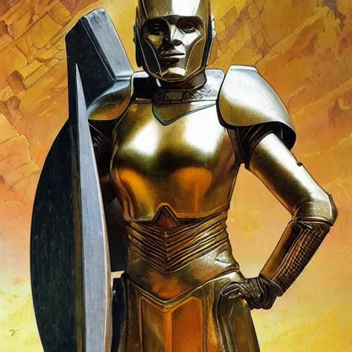 Image similar to STAR TREK shiny armor designed in ancient Greece, (SFW) safe for work, photo realistic illustration by greg rutkowski, thomas kindkade, alphonse mucha, loish, norman rockwell